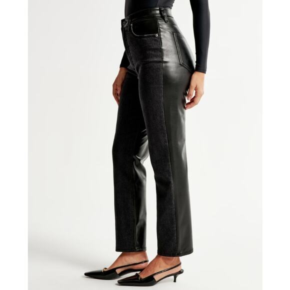Abercrombie & Fitch Curve Love Ankle Straight Ultra High Rise Jeans Leather Pant - Picture 5 of 14
